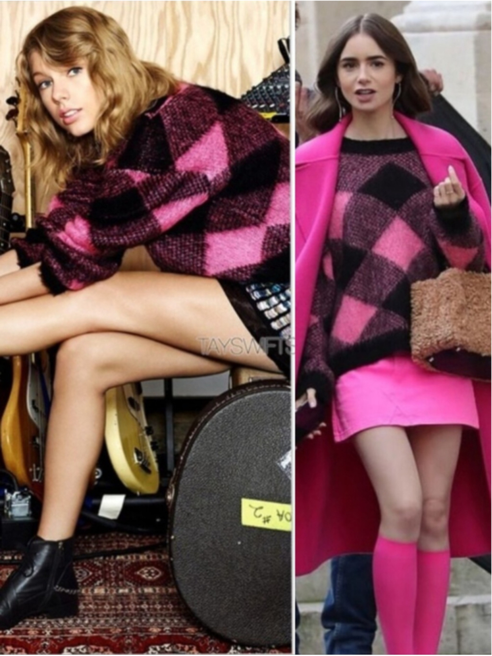 ASO Emily In Paris & Taylor Swift Pink Black Plaid Sweater Oversized Fits Small